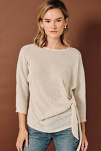 Shimmer Lurex Side Tie 3/4 Sleeve Dolman Top - Cream