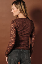 Surplice V-neck Ruched Lace Long Sleeve Top - Chocolate or Natural