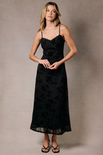 Sleeveless Lace Floral Burnout Midi Slip Dress  - Black