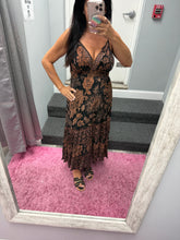 V Neck Printed Maxi Dress - Black