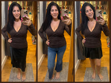 Surplice V-neck Ruched Lace Long Sleeve Top - Chocolate or Natural