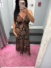 V Neck Printed Maxi Dress - Black