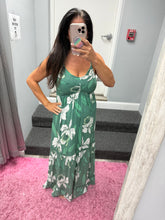 V Neck Smocked Bust Lace Trim Maxi Dress - Green