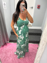V Neck Smocked Bust Lace Trim Maxi Dress - Green
