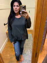 Raw Edge Fringe Hem Top - Brown, Black or Grey