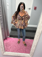 WIDE FLARE BELL SLEEVES LACE TRIM BLOUSE - ESPRESSO