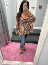 WIDE FLARE BELL SLEEVES LACE TRIM BLOUSE - ESPRESSO