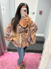 WIDE FLARE BELL SLEEVES LACE TRIM BLOUSE - ESPRESSO