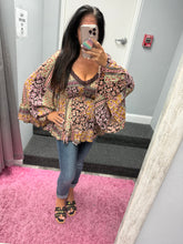 WIDE FLARE BELL SLEEVES LACE TRIM BLOUSE - ESPRESSO