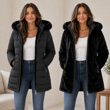 Women's Reversible Faux Fur Hooded Puffer Coat - Black