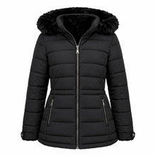 Women's Reversible Faux Fur Hooded Puffer Coat - Black