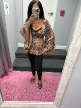 WIDE FLARE BELL SLEEVES LACE TRIM BLOUSE - ESPRESSO