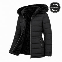 Women's Reversible Faux Fur Hooded Puffer Coat - Black