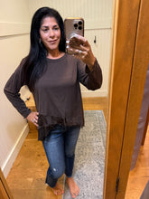 Raw Edge Fringe Hem Top - Brown, Black or Grey