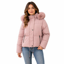 Women's Removable Faux Fur Hood Puffer Jacket - Pale Pink or Taupe