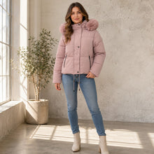 Women's Removable Faux Fur Hood Puffer Jacket - Pale Pink or Taupe