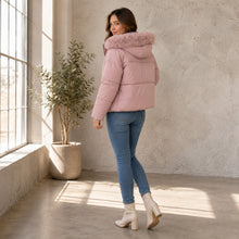 Women's Removable Faux Fur Hood Puffer Jacket - Pale Pink or Taupe