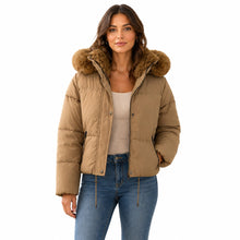 Women's Removable Faux Fur Hood Puffer Jacket - Pale Pink or Taupe