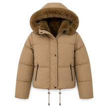 Women's Removable Faux Fur Hood Puffer Jacket - Pale Pink or Taupe