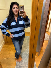 Rugby Stripe Polo Sweater - Navy