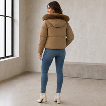 Women's Removable Faux Fur Hood Puffer Jacket - Pale Pink or Taupe