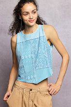 POL round neck, sleeveless, cropped fit top in rib with panel detail pointed solid pattern - Stone Black or Powder Blue