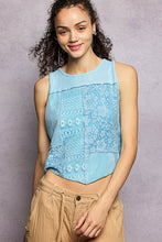 POL round neck, sleeveless, cropped fit top in rib with panel detail pointed solid pattern - Stone Black or Powder Blue