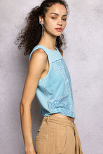 POL round neck, sleeveless, cropped fit top in rib with panel detail pointed solid pattern - Stone Black or Powder Blue