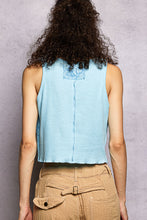 POL round neck, sleeveless, cropped fit top in rib with panel detail pointed solid pattern - Stone Black or Powder Blue