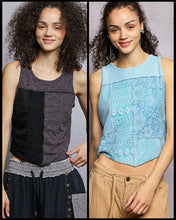 POL round neck, sleeveless, cropped fit top in rib with panel detail pointed solid pattern - Stone Black or Powder Blue