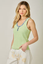 Henley Neck Washed Tank Top - Mystree