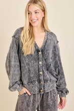 Mineral Washed Love The Texture Knitted Cardigan Sweater - Ashed Black