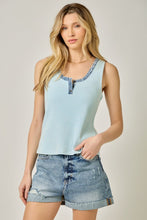Henley Neck Washed Tank Top - Mystree