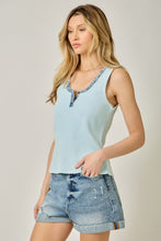 Henley Neck Washed Tank Top - Mystree