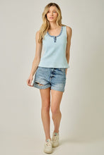 Henley Neck Washed Tank Top - Mystree