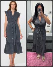 Currant Air Washed Button Down Midi Dress - Washed Black