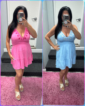 Halter Neck Embroidered Cotton Gauze Mini Dress - Blue Or Pink