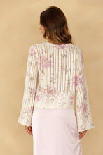Ivory Floral Pointelle Bell Sleeve Sweater - Ivory Purple Floral