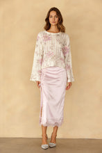 Ivory Floral Pointelle Bell Sleeve Sweater - Ivory Purple Floral