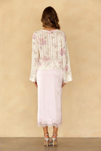 Ivory Floral Pointelle Bell Sleeve Sweater - Ivory Purple Floral