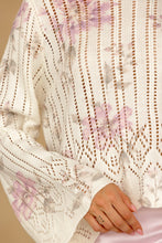 Ivory Floral Pointelle Bell Sleeve Sweater - Ivory Purple Floral
