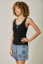 Henley Neck Washed Tank Top - Mystree