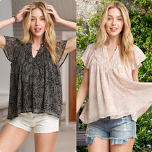BOHO PAISLEY SHIRRING BLOUSE - BLACK OR MAUVE