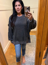 Oversized Raw Edge Crew Neck Sweatshirt - Charcoal