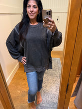 Oversized Raw Edge Crew Neck Sweatshirt - Charcoal