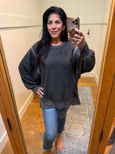 Oversized Raw Edge Crew Neck Sweatshirt - Charcoal
