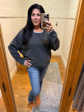 Relaxed Wide Neck Knit Sweater - Charcoal