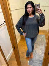 Relaxed Wide Neck Knit Sweater - Charcoal