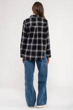 COLLARED PLAID LONG SLEEVE WOVEN TOP -  BLACK