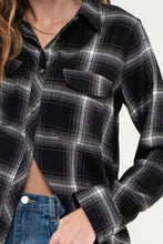 COLLARED PLAID LONG SLEEVE WOVEN TOP -  BLACK